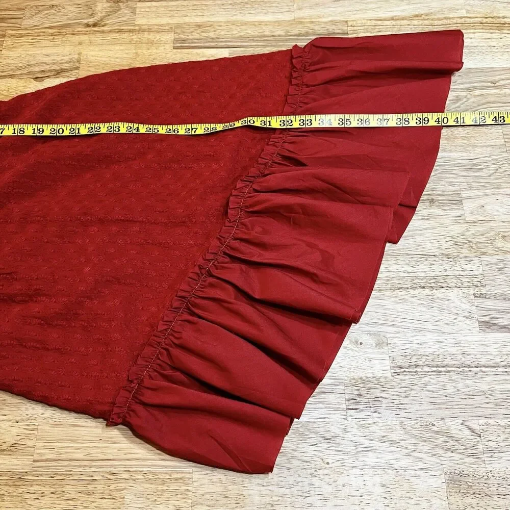 Finders Keepers Memento Dress Red Asymmetrical Ruffle Hem Embroidery Sz M - Picture 16 of 16